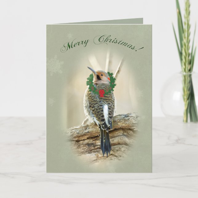 Merry Christmas Greeting - Northern Flicker Holiday Card (Front)