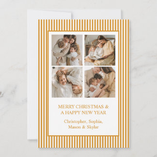 Merry Christmas Greeting Photo Collage Gold Holiday Card
