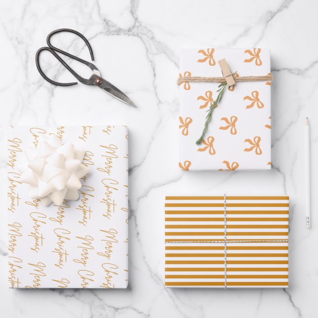 Merry Christmas Greeting Photo Collage Gold  Wrapping Paper Sheets (Front)