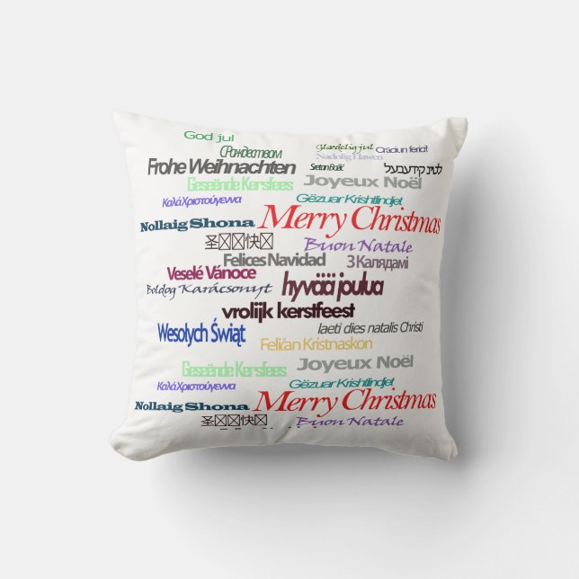 Merry Christmas Greeting Quote Foreign Languages Throw Pillow (Front)