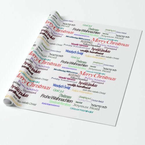 Merry Christmas Greeting Quote Foreign Languages Wrapping Paper