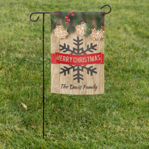 Merry Christmas Greeting Snowflake Personalized Garden Flag