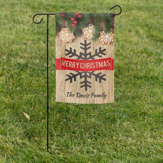 Merry Christmas Greeting Snowflake Personalized Garden Flag (In SItu)