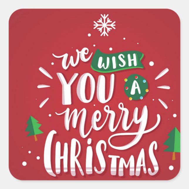 Merry Christmas Greeting Square Sticker (Front)