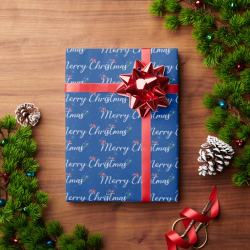 Merry Christmas Greeting with Sparkles Wrapping Paper