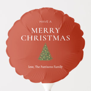 Merry Christmas greeting with tree on red custom Balloon