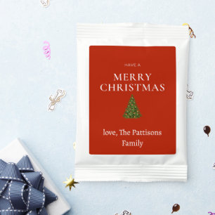 Merry Christmas greeting with tree on red custom Margarita Drink Mix