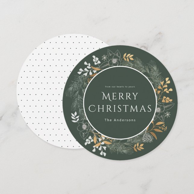 Merry Christmas Greetings Elegant Sage Gold Wreath (Front/Back)
