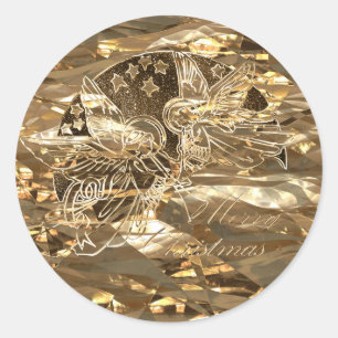 Merry Christmas Greetings Golden Angels Elegant Classic Round Sticker