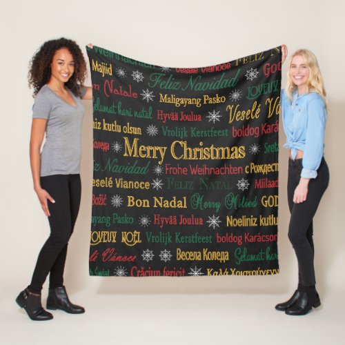 Merry Christmas Greetings in Different Language   Fleece Blanket
