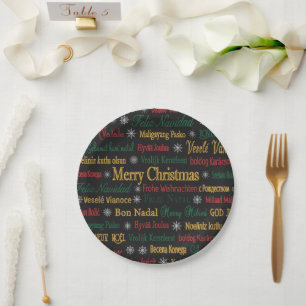 Merry Christmas Greetings in Different Language Paper Plates