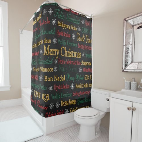 Merry Christmas Greetings in Different Language   Shower Curtain