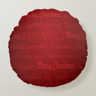 Merry Christmas Greetings Multi-Lang Red Pillow