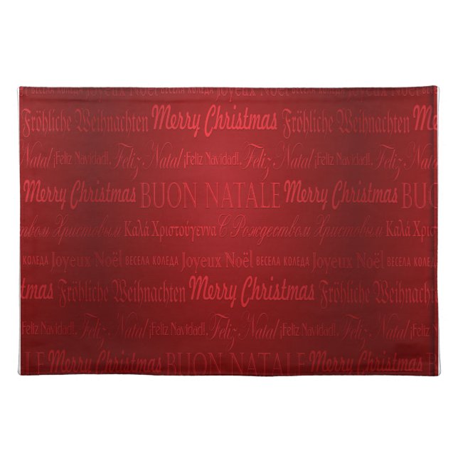 Merry Christmas Greetings Multi-Lang Red Placemat (Front)