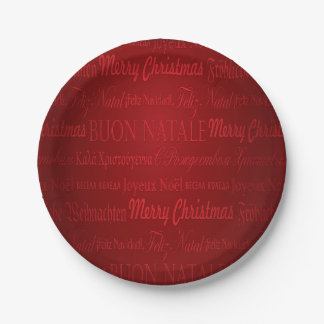 Merry Christmas Greetings Multi-Lang Red Plates