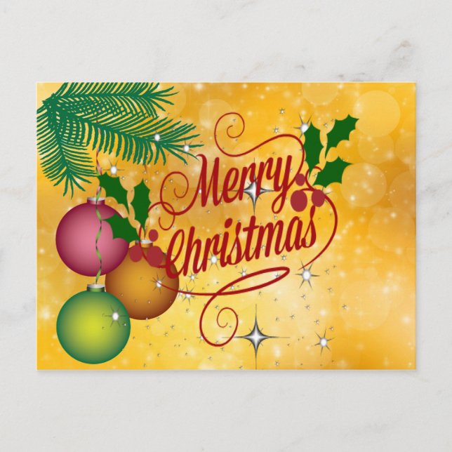 Merry Christmas greetings on starry golden pattern Postcard (Front)