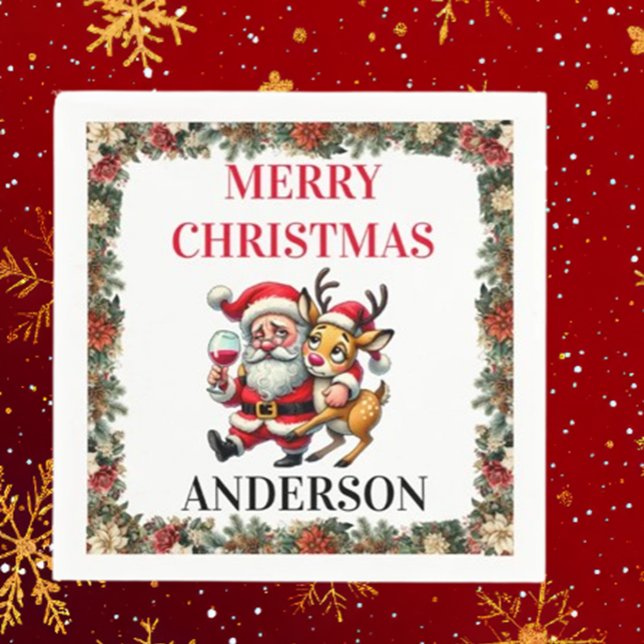 Merry Christmas Greetings Santa Napkins (Spread holiday cheer with Brett Designs' Merry Christmas Greetings Santa Napkins. )