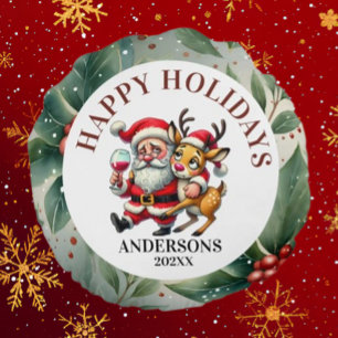 Merry Christmas Greetings Santa Round Pillow
