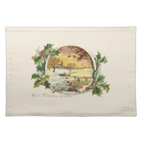Merry Christmas Greetings Vintage Village Scene Placemat