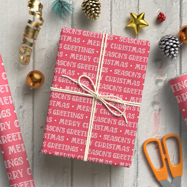 Merry Christmas Greetings White and Red Pattern Wrapping Paper (Creator Uploaded)
