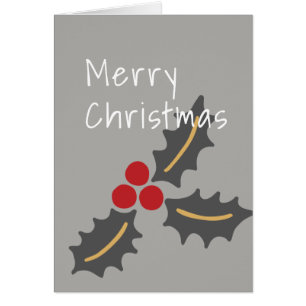 Merry Christmas/ Grey & Red Holly Design Cards