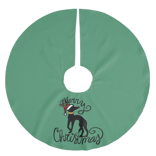 Merry Christmas Greyhound Reindeer Brushed Polyester Tree Skirt (Front)