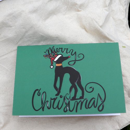 Merry Christmas Greyhound Reindeer  Card