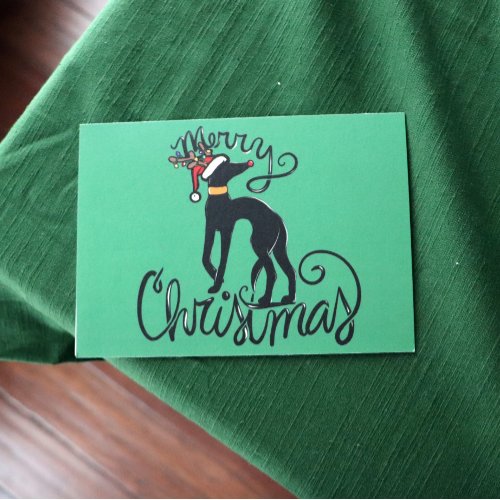 Merry Christmas Greyhound Reindeer Card