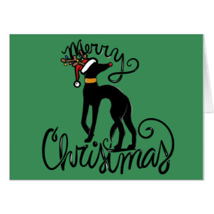 Merry Christmas Greyhound Reindeer Card