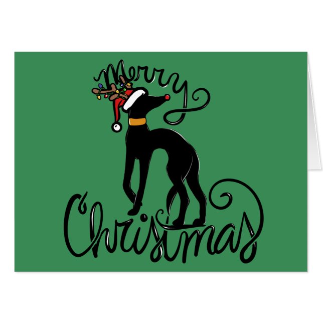 Merry Christmas Greyhound Reindeer  Card (Front Horizontal)
