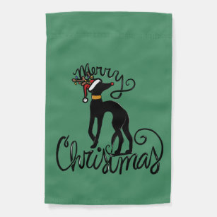 Merry Christmas Greyhound Reindeer Garden Flag