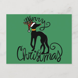 Merry Christmas Greyhound Reindeer  Holiday Postcard