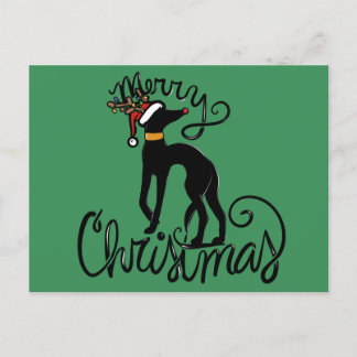 Merry Christmas Greyhound Reindeer  Holiday Postcard