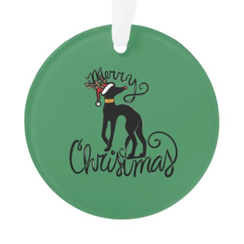 Merry Christmas Greyhound Reindeer  Ornament