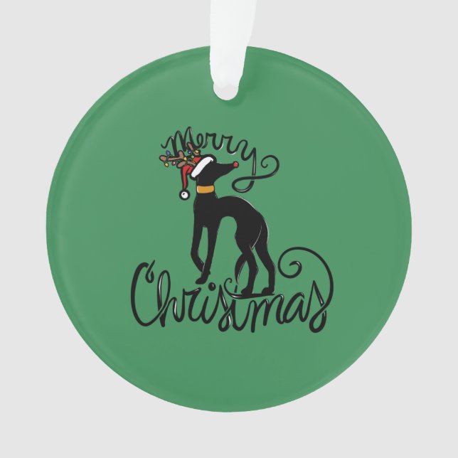 Merry Christmas Greyhound Reindeer  Ornament (Front)