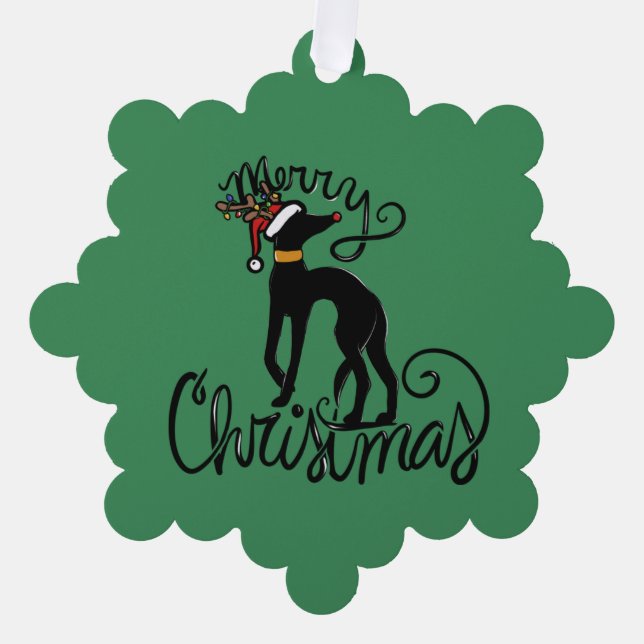 Merry Christmas Greyhound Reindeer  Ornament Card (Front)