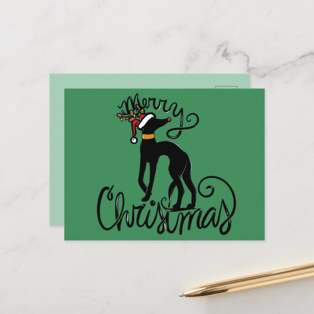 Merry Christmas Greyhound Reindeer  Postcard (Front/Back In Situ)