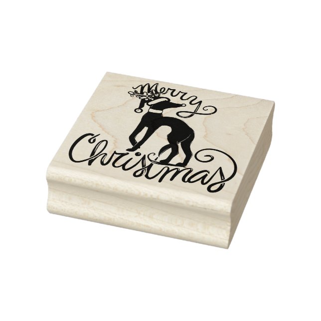 Merry Christmas Greyhound Reindeer Rubber Stamp (Stamp)