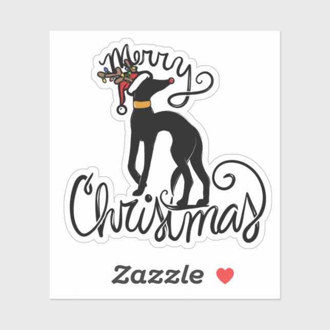 Merry Christmas Greyhound Reindeer Sticker (Sheet)