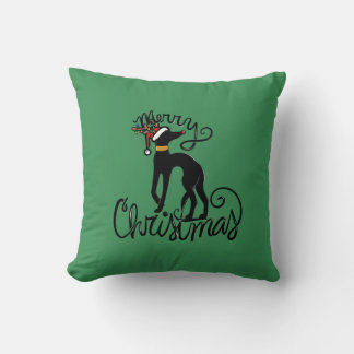 Merry Christmas Greyhound Reindeer  Throw Pillow