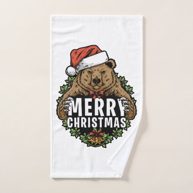 Merry Christmas Grizzly Bear Bath Towel Set (Hand Towel)