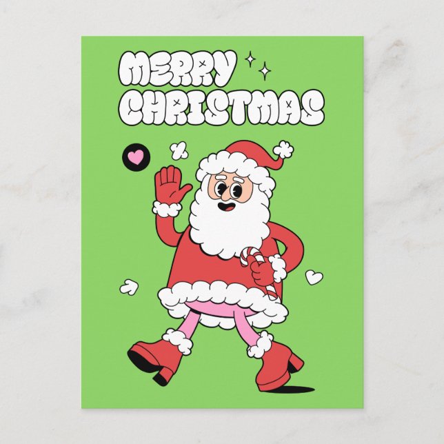 Merry Christmas - Groovy Santa Strut Holiday Postcard (Front)