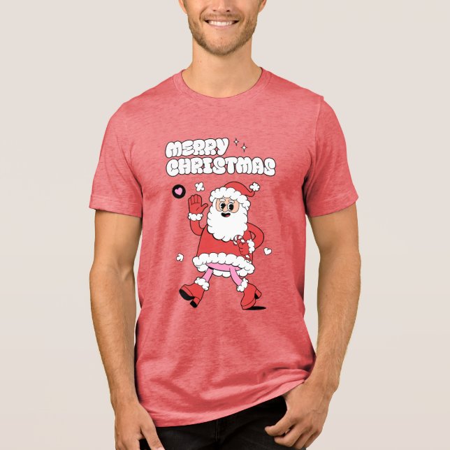 Merry Christmas - Groovy Santa Strut Tri-Blend Shirt (Front)