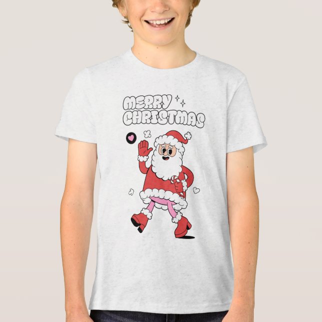 Merry Christmas - Groovy Santa Strut Tri-Blend Shirt (Front)
