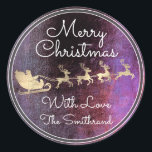 Merry Christmas Grunge Gold Santa Reindeer Sleight Classic Round Sticker<br><div class="desc">florenceK design</div>