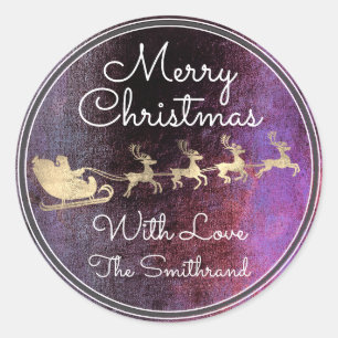 Merry Christmas Grunge Gold Santa Reindeer Sleight Classic Round Sticker