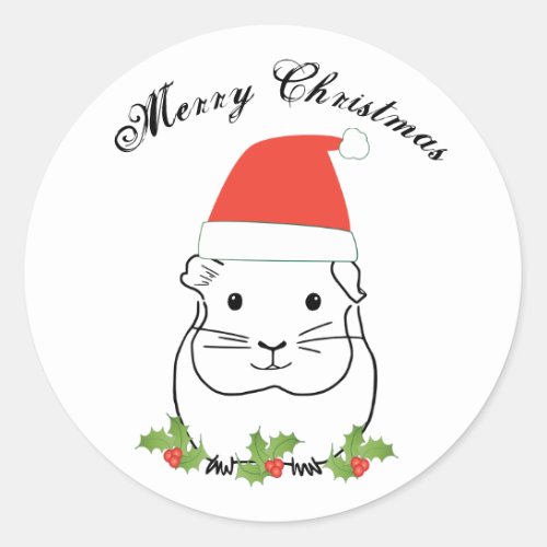 Merry Christmas Guinea Pig in a Santa Hat Classic Round Sticker