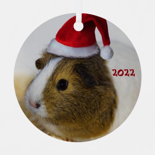 Merry Christmas Guinea Pig in a Santa Hat Metal Ornament