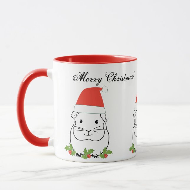 Merry Christmas Guinea Pig in a Santa Hat Mug (Left)