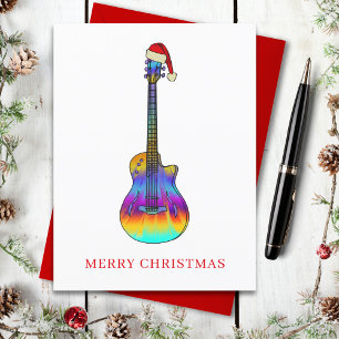 Merry Christmas Guitar Colorful Holiday Postcard